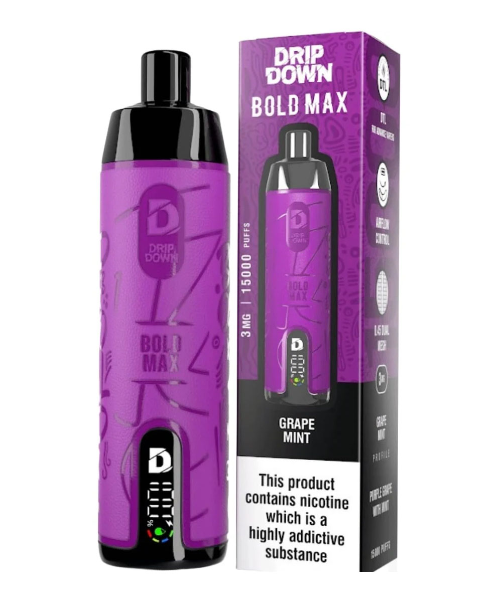Drip Down Bold Max DTL 15000 Puffs 3MG Disposable - Grape Mint